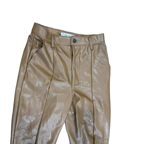 Abercrombie & Fitch Skinny Ultra High Rise Vegan Leather Split Hem Pants Tan - Picture 5 of 10